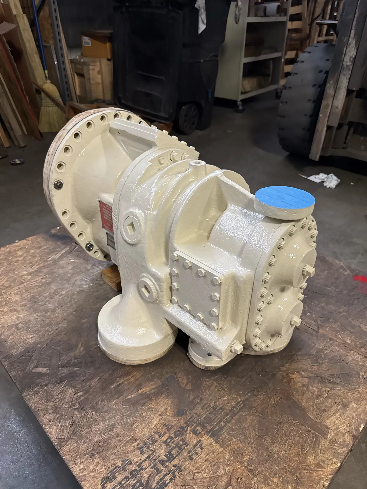 Rotary lobe blower rebuild in progress at the KMS shop in Stafford, TX