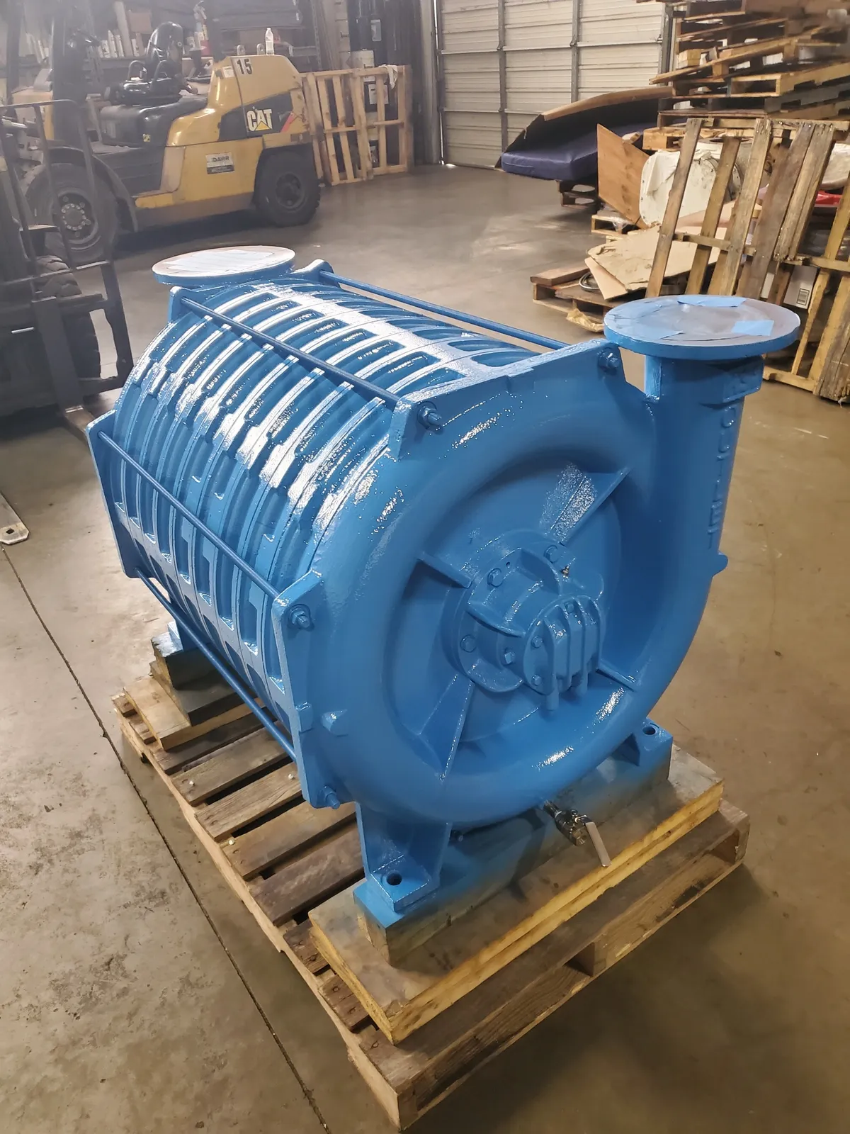 Multistage centrifugal blower rebuilt and palletized at KMS