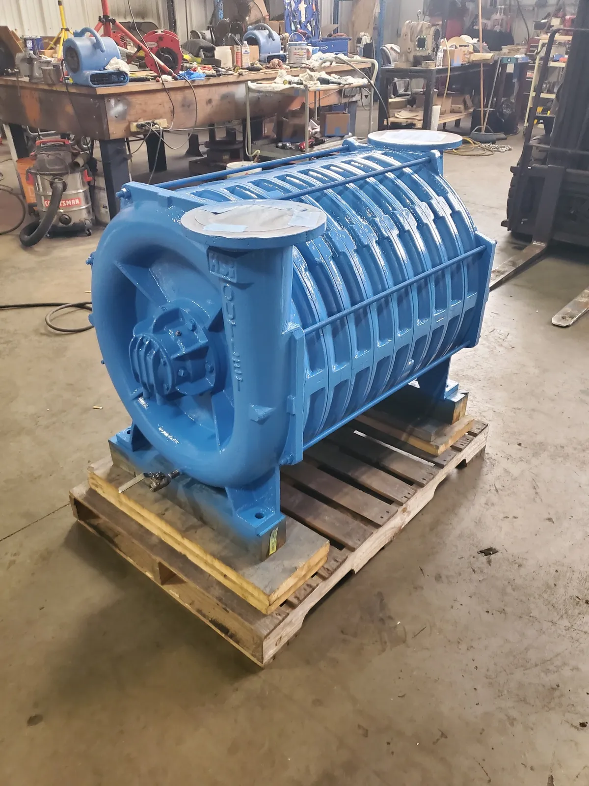 Finished multistage centrifugal blower repair ready to ship from KMS