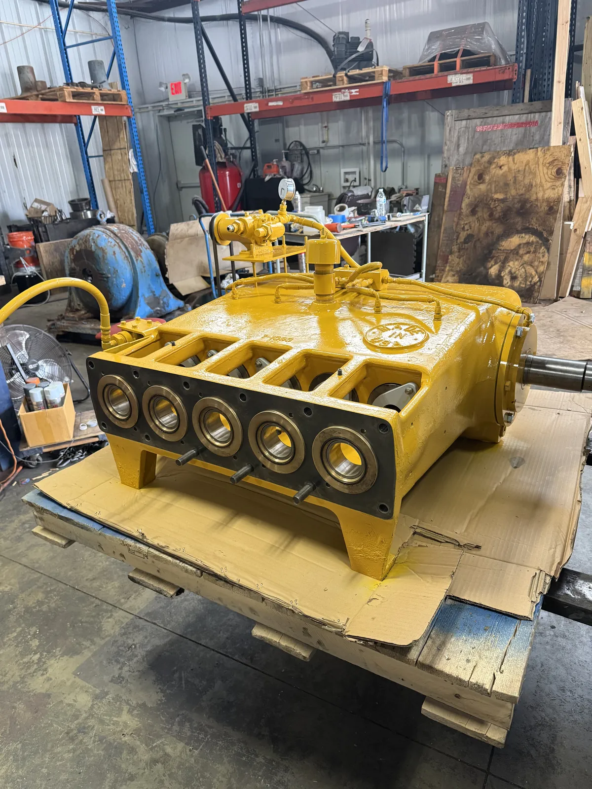 Mud pump power end rebuilt at the KMS shop in Stafford, TX