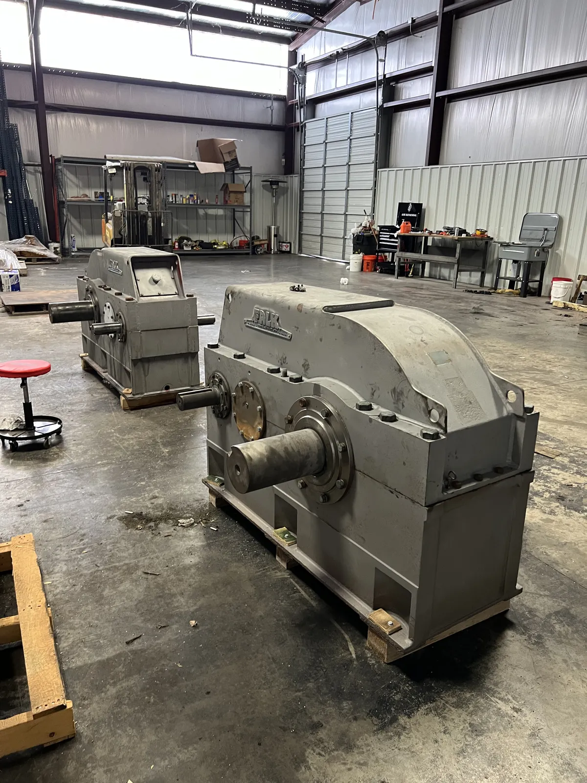 Industrial gearbox on a work stand during rebuild at KMS