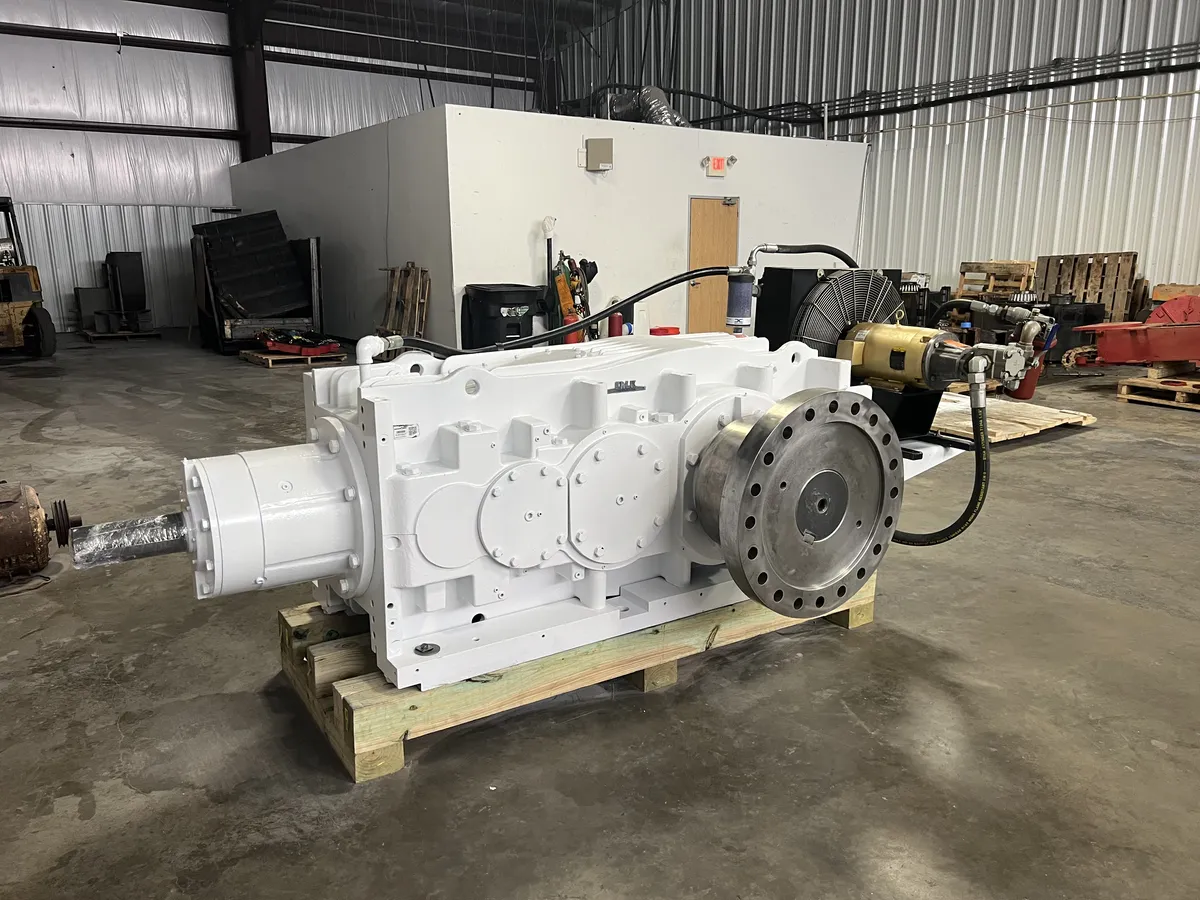 Industrial gearbox in the KMS shop awaiting inspection