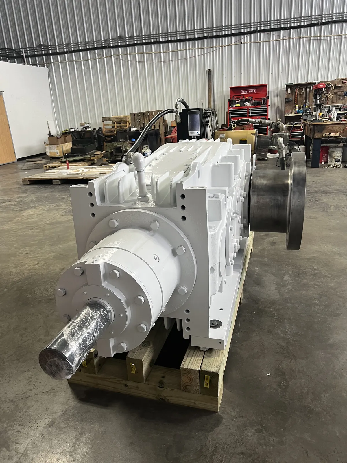 Rebuilt gearbox palletized and ready to ship from KMS